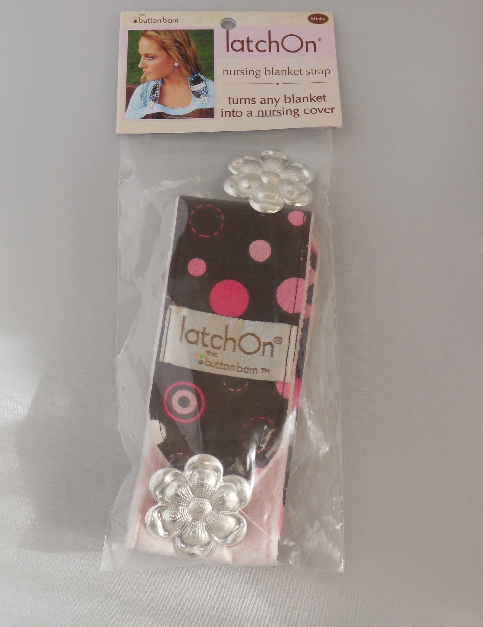 LatchOn Nursing Blanket Strap - turns any blanket into a nursing cover (Minky Dot Pink/Brown)