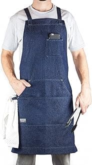 Hudson Durable Goods - Professional Grade Chef Apron for Kitchen, BBQ & Grill, Blue Denim, M-XXL