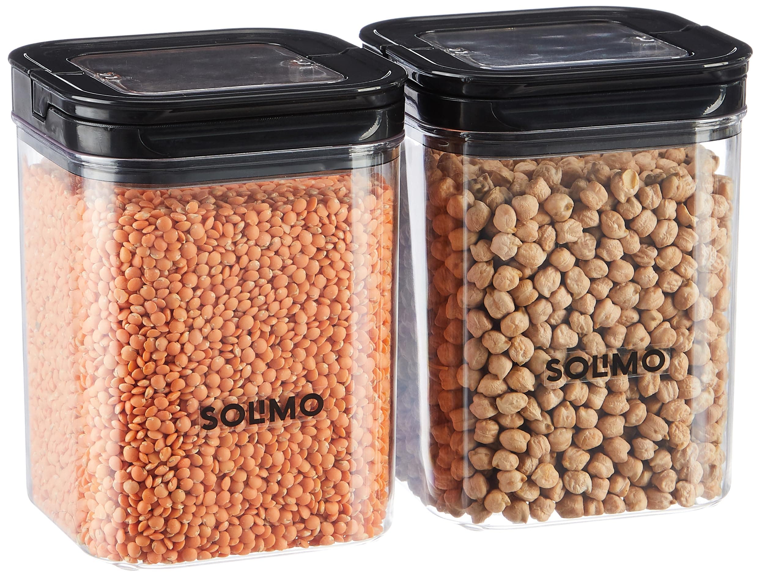 Amazon Brand - Solimo Airtight Plastic Storage Jar and Container Set-I | BPA Free | Multipurpose Storage | 1150ml each, Set of 2 (Black)