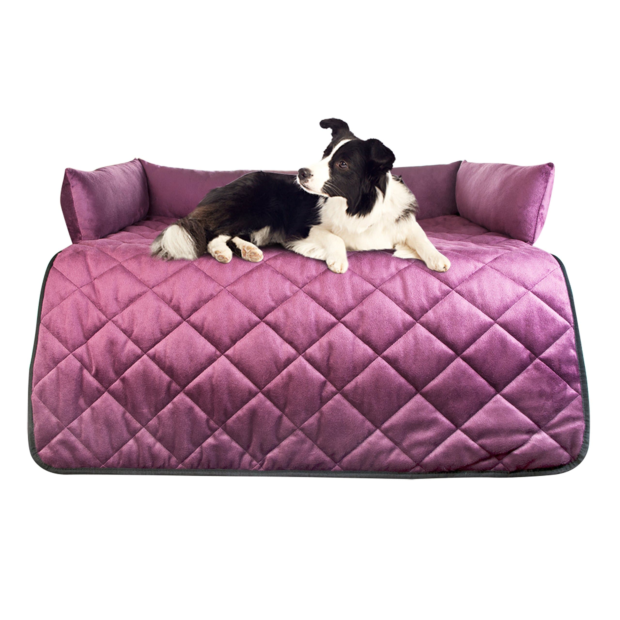 Cat & Dog Bed Couch Cover - for Sofas, Chairs or Beds - Multi Purpose Pet Bed, Sofa & Furniture Protector for Pets with Bolster Cushions for Comfort and Protection (Regular, Burgandy)