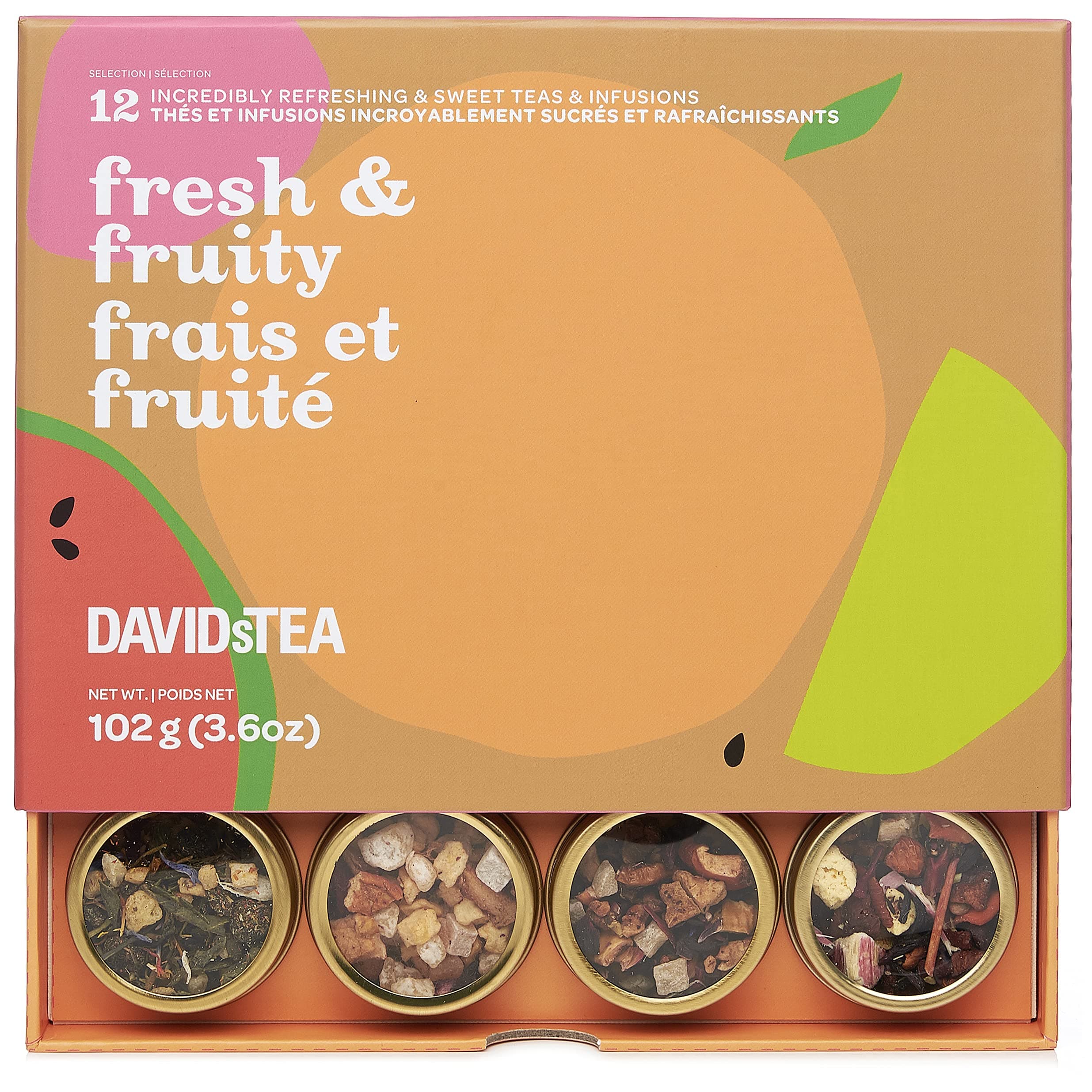 DAVIDsTEAFresh & Fruity Tea Sampler, Loose Leaf Tea Gift Set, Assortment of 12 Fruity Teas and Infusions, 102 g / 3.6 oz