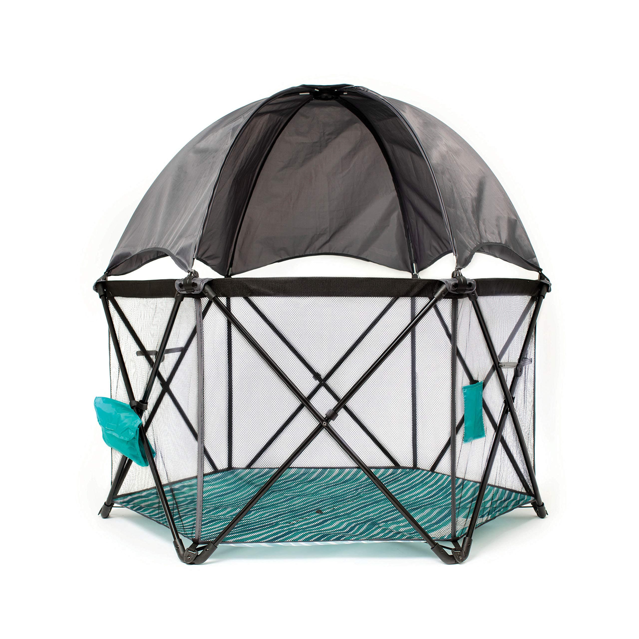 Go With Me Eclipse Mesh Portable Playard | Playpen | Sun Canopy | Indoor and Outdoor | Watercolor Stripe Base