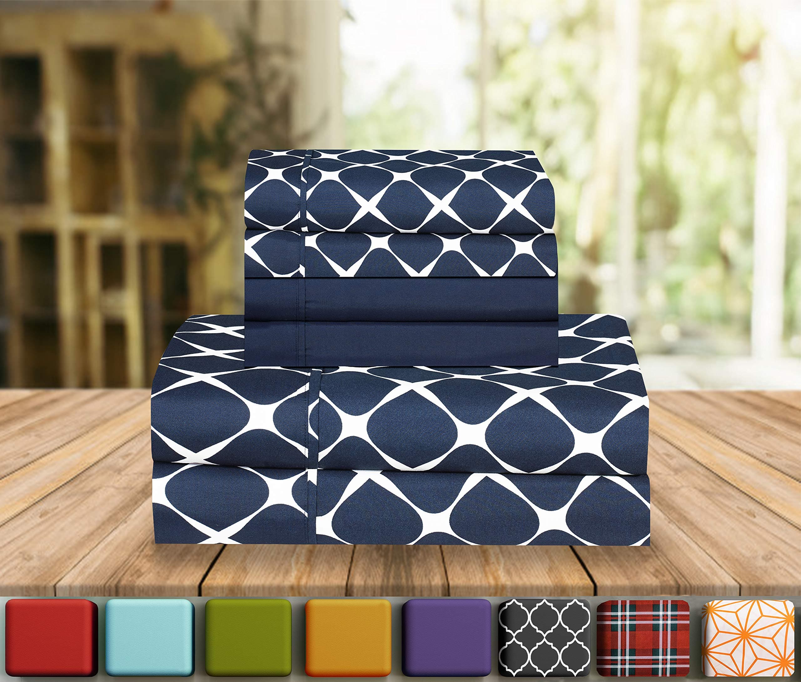 Elegant Comfort Luxury Soft Bed Sheets Bloomingdale Pattern - 1500 Premium Hotel Quality Microfiber Softness Wrinkle and Fade Resistant (4-Piece) Bedding Set, Twin/Twin XL, Navy Blue