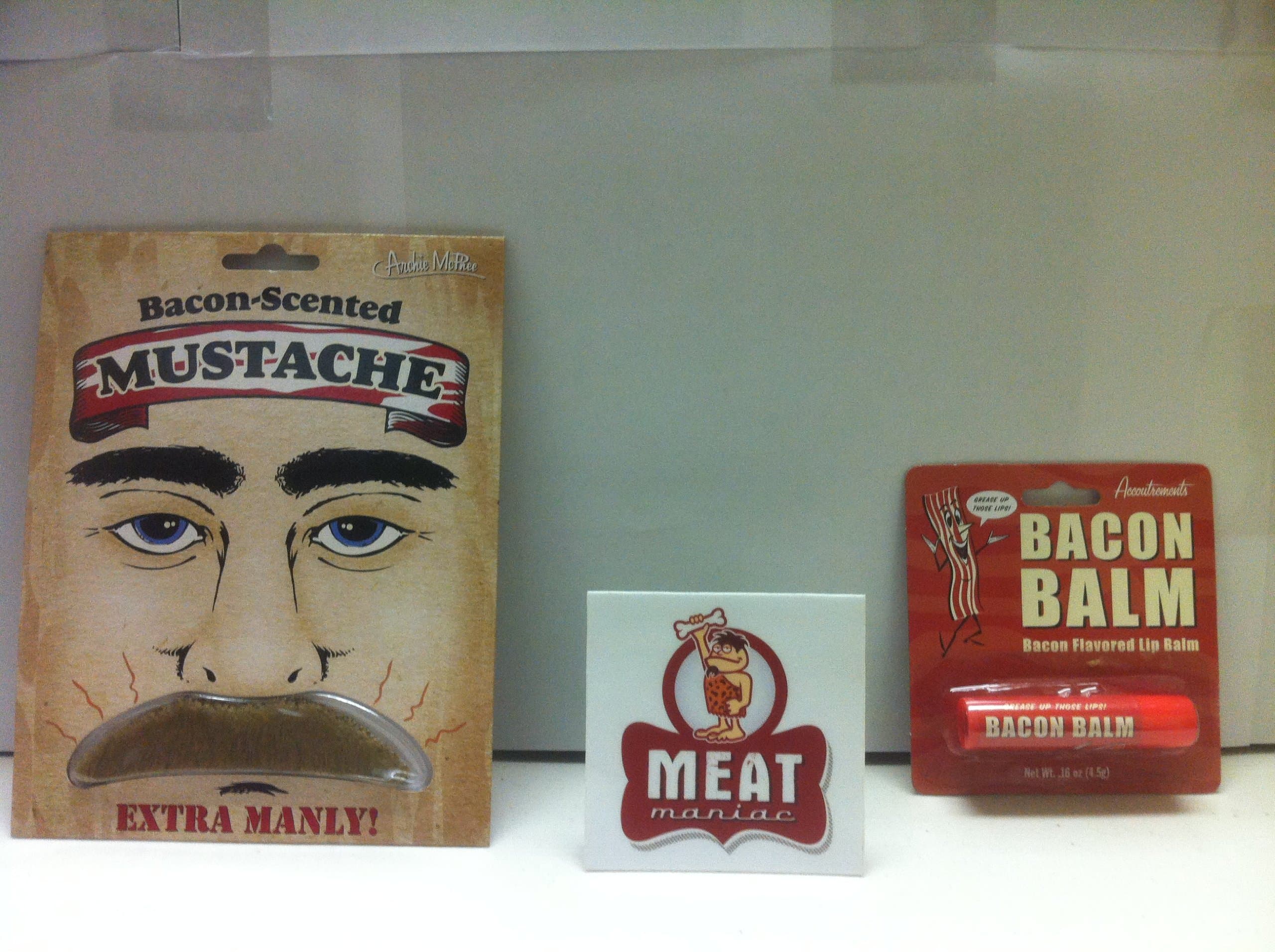 Novelty Bacon Combo Gift Pack with Sticker- Bacon Lip Balm & Bacon Scented Mustache