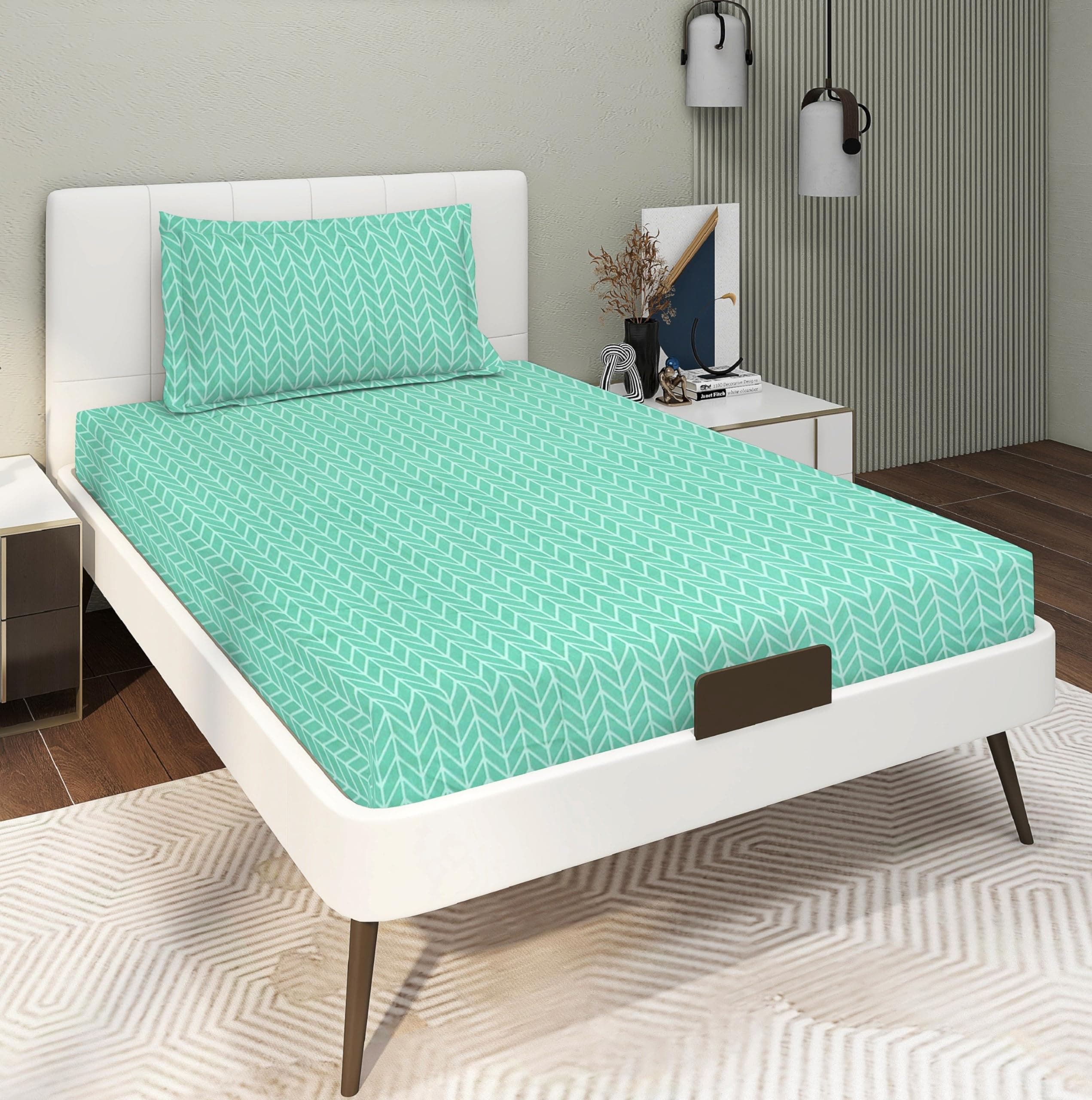 RD TREND® Presents Bedsheet for Single Bed Polycotton 210 TC, Size-60X90 Inches(152X228 CM), Single Bedsheet with Pillow Cover (18X28 Inches) Green