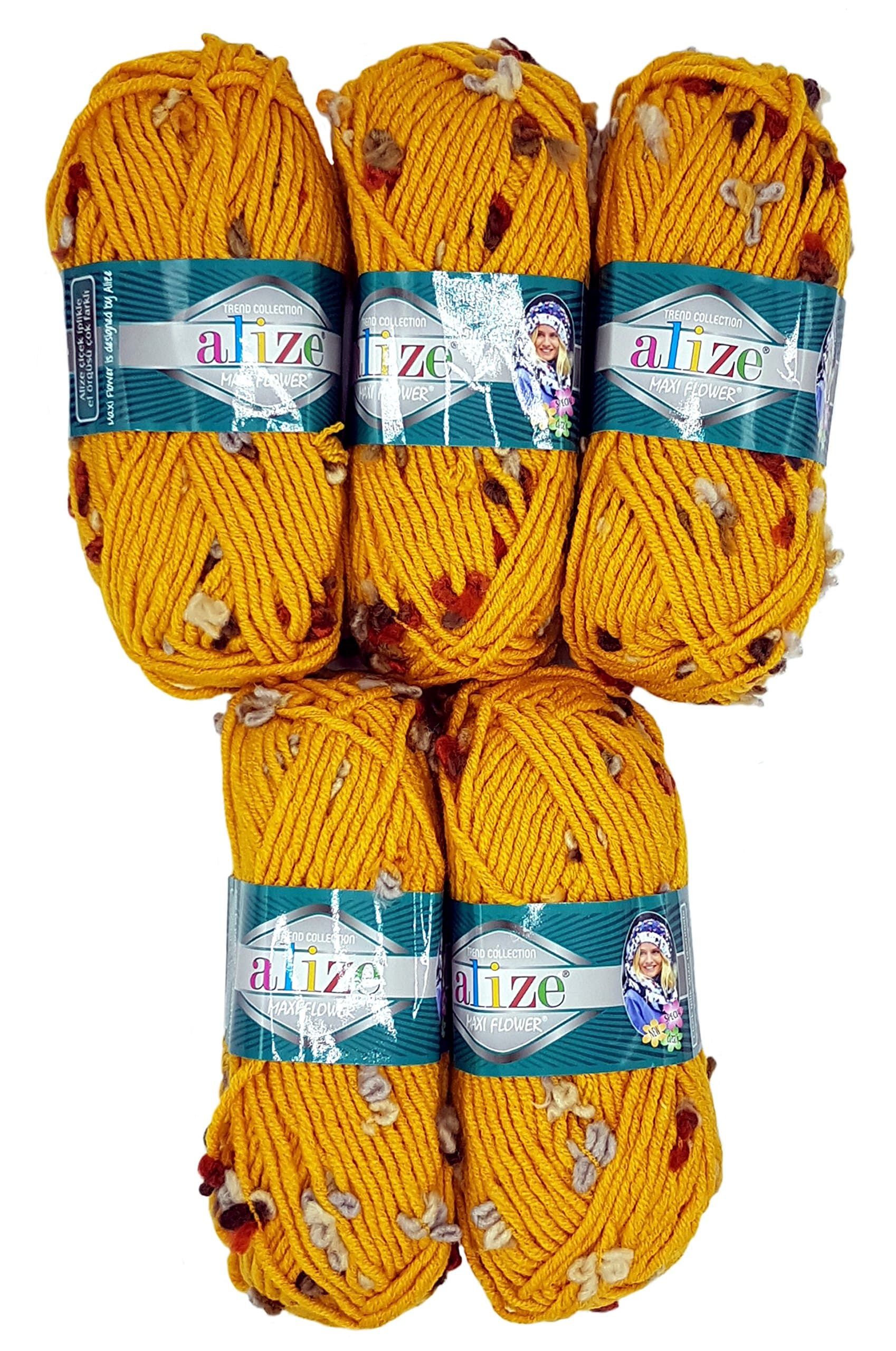 5 x 100 Grams Alize Maxi Flower Wool with Colour 500 Gram Effect - yellow