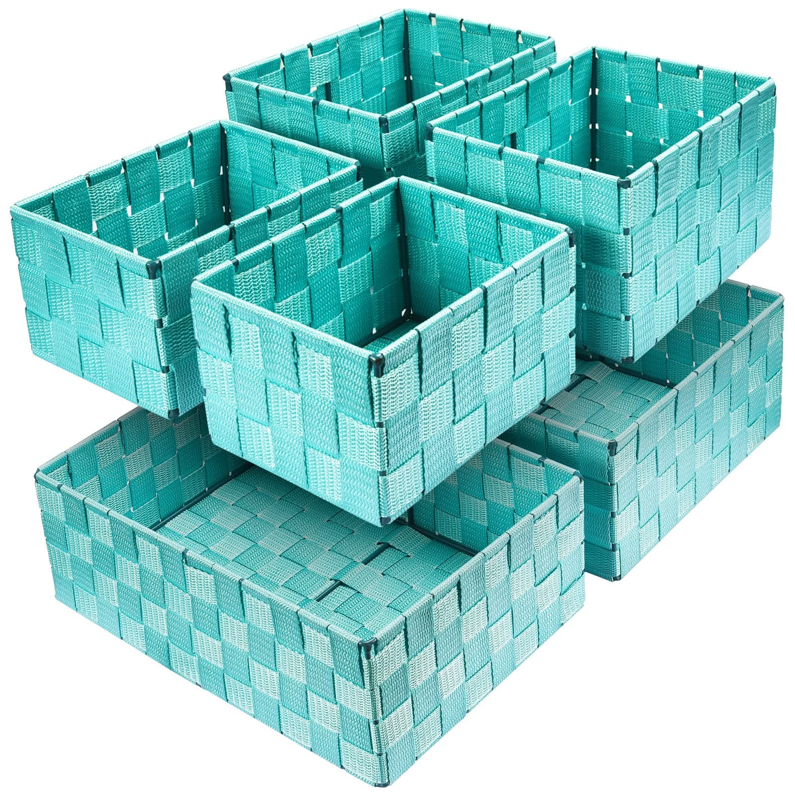 Woven Storage Baskets, Storage Bins, Cube Basket Container Baskets Storage Boxes Organizers for Clothes /Shelves/ Closet, Set of 6 (Aqua)