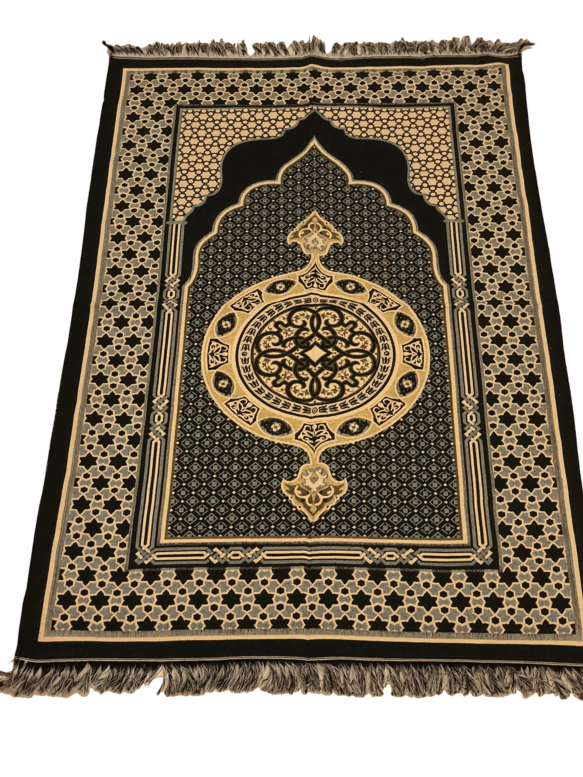 Islamic Prayer Rug Turkish Ottoman Stamp Star Pattern Sajadah Thin Prayer Rug Muslim Gift Eid Ramadan Namaz (Green)