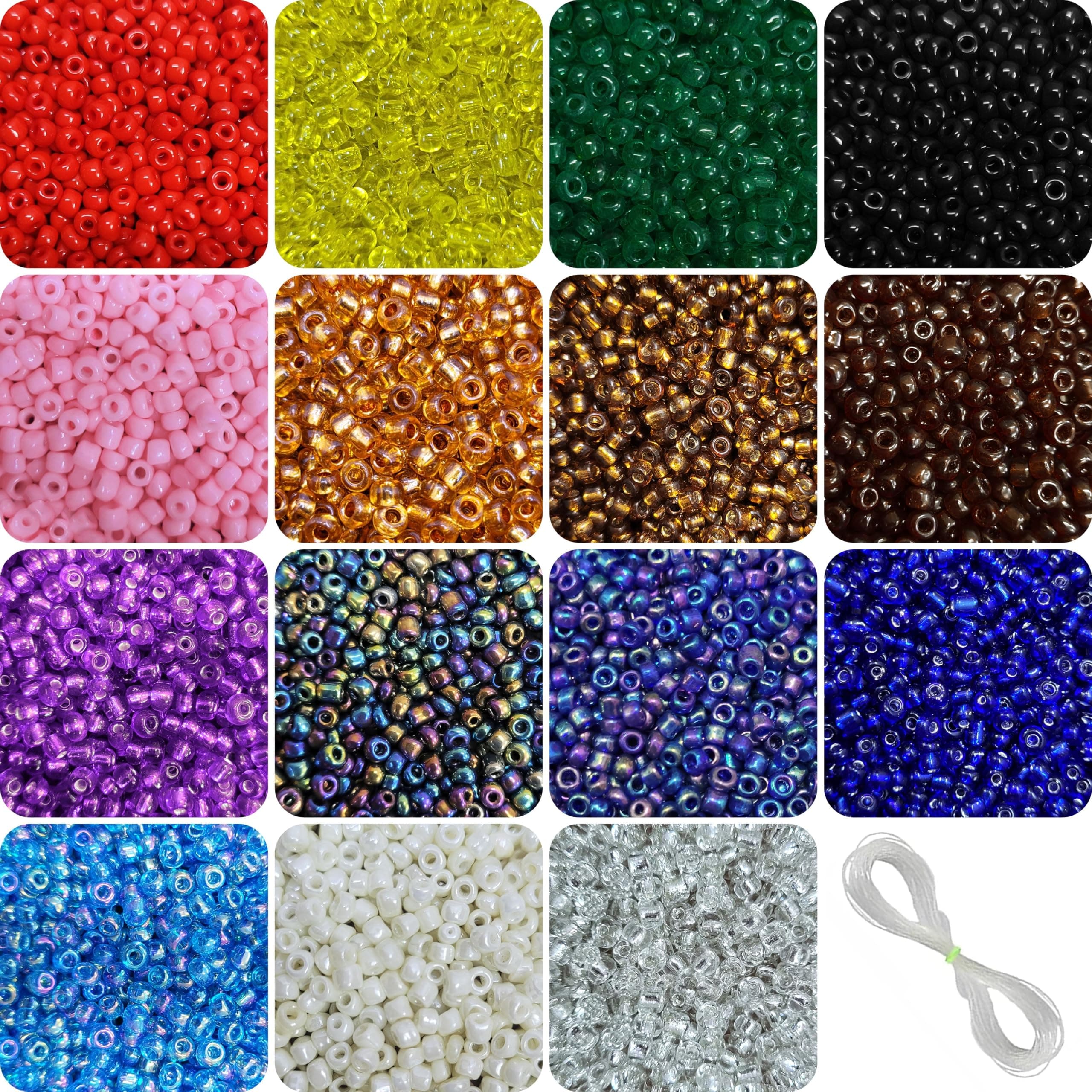 7500 Multicolour Seed Beads Set - 8/0 Size (Bead Size 3mm), Bright Assortment, 15 Colors, Small Glass Beads