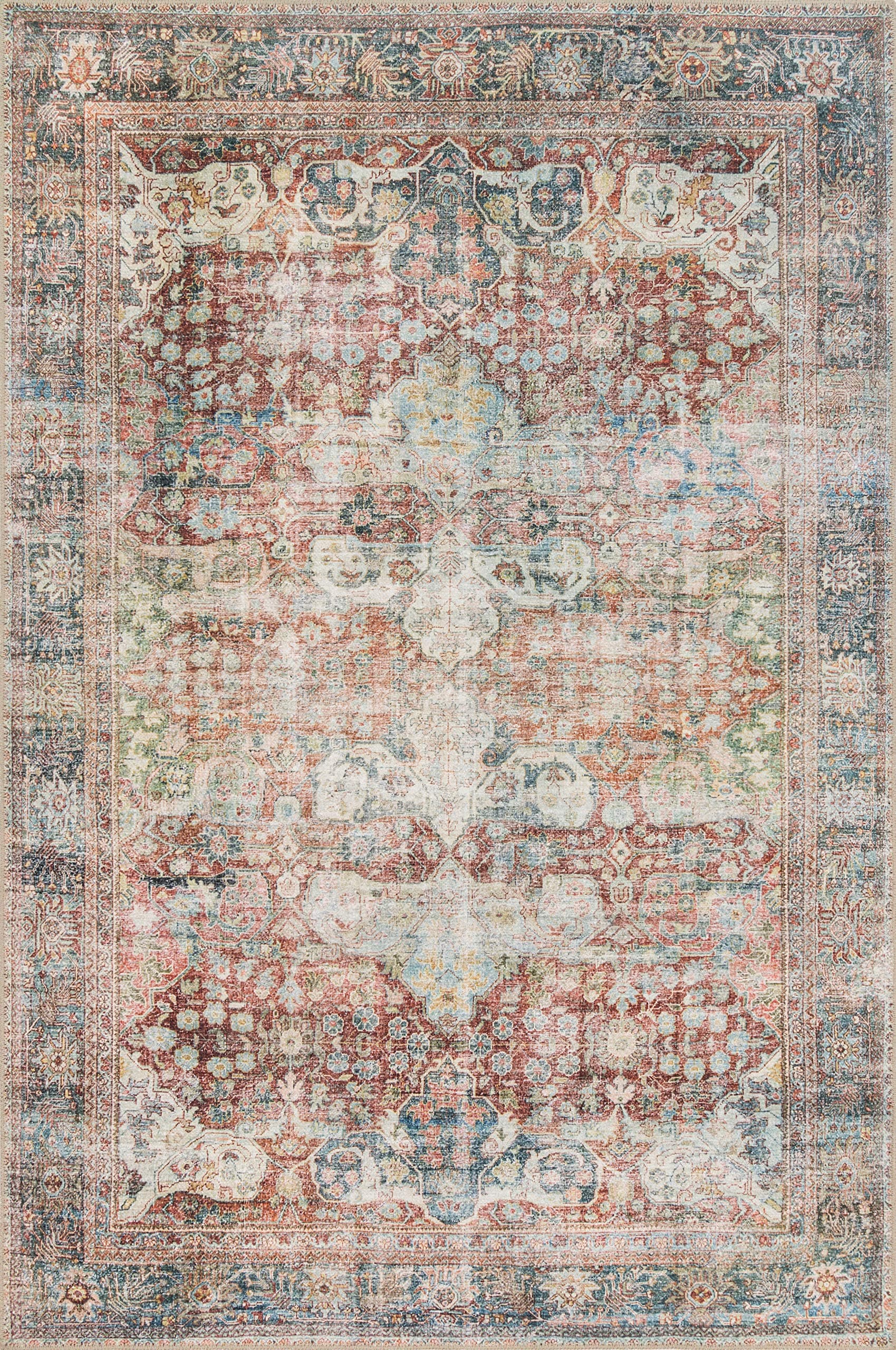 Loloi II Area Rug, Polyester, Brick/Multi, 2.5-footx9-foot
