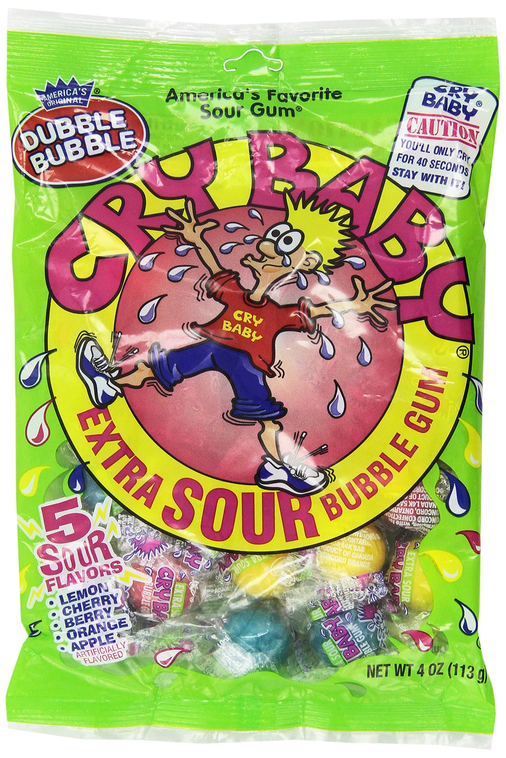 Dubble Bubble Cry Baby Extra Sour Bubble Gum (4 Oz Bags) 3 Pack