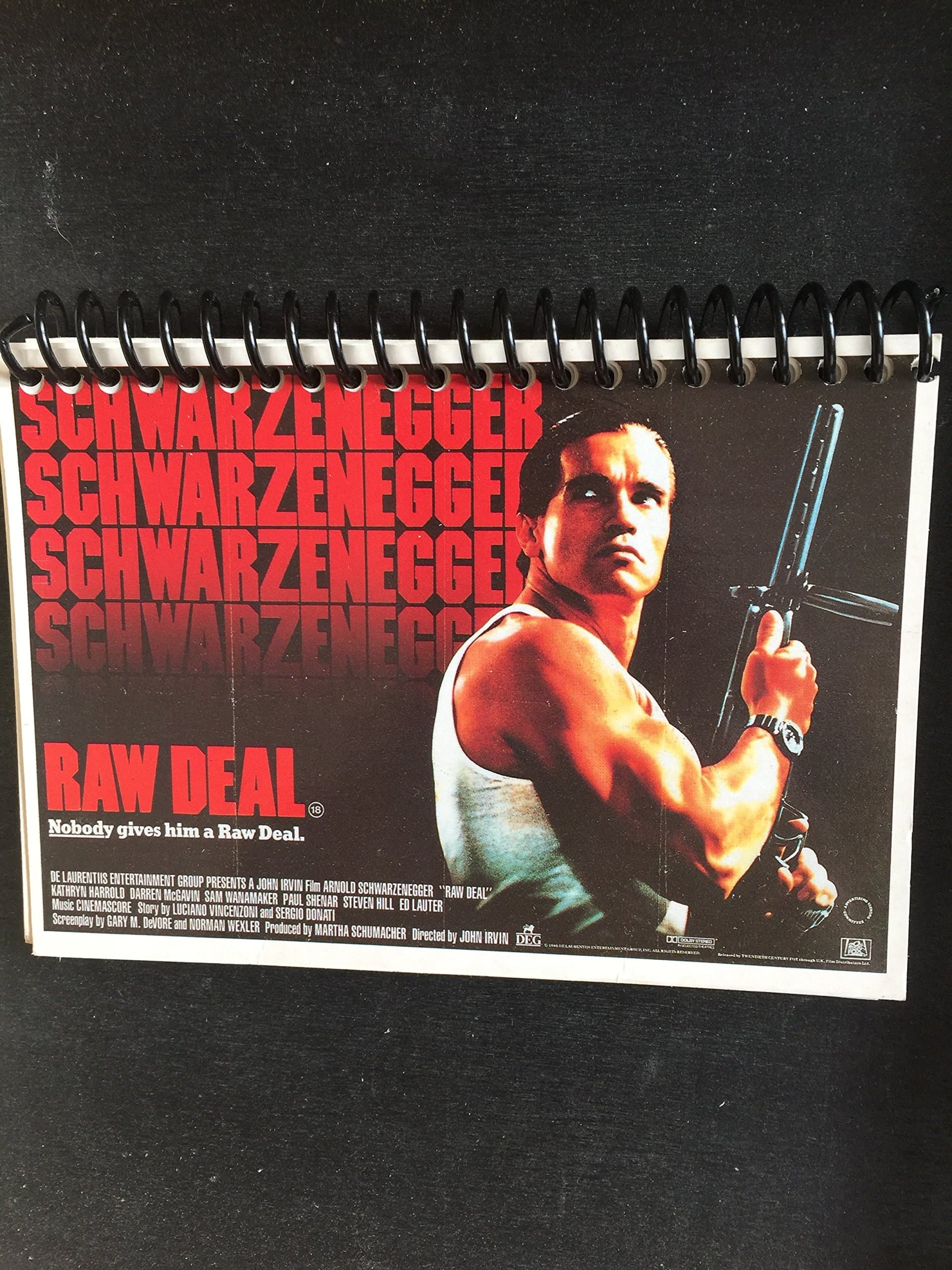 Recycled Original Postcard Notebook-Schwarzenegger Raw Deal