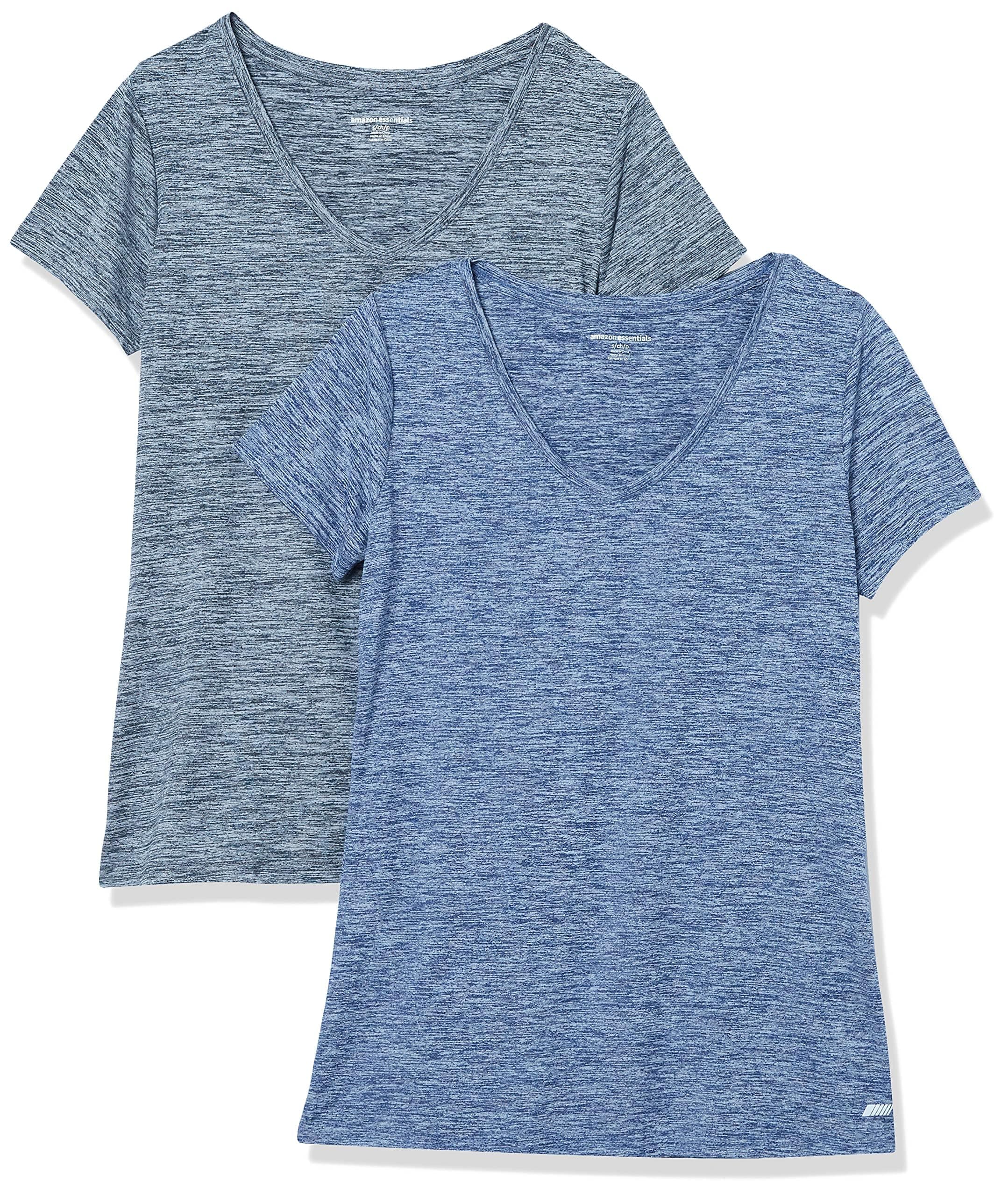 Amazon Essentials Women's Active Quick Dry Tech Stretch Relaxed Fit Short-Sleeve V-Neck T-Shirt (Available in Plus Size), Pack of 2