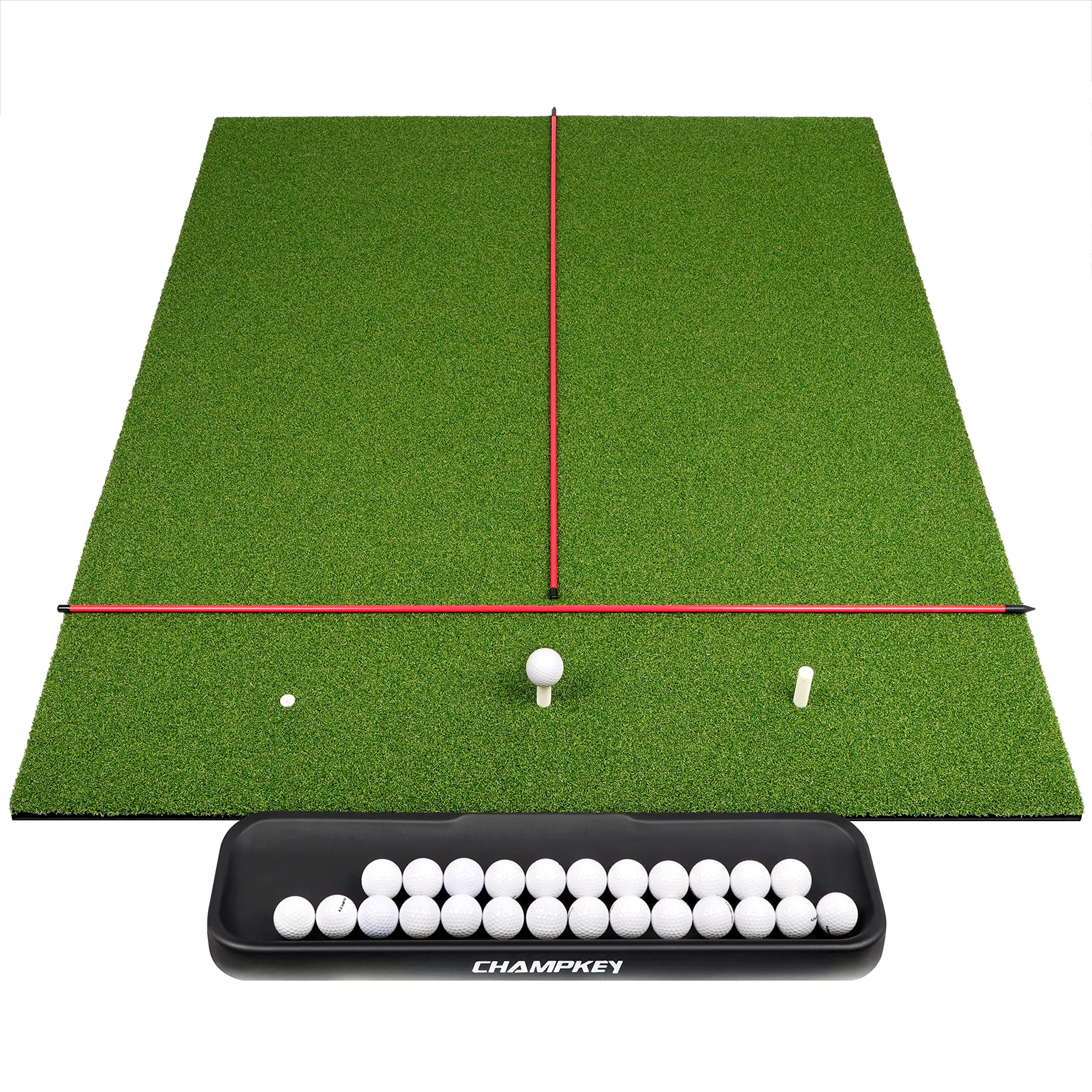 CHAMPKEYPRO Golf Hitting Mats | Premium Turf with Rubber Foam Padding Golf Mats | Come with 2 Alignment Sticks and 4 Rubber Tees