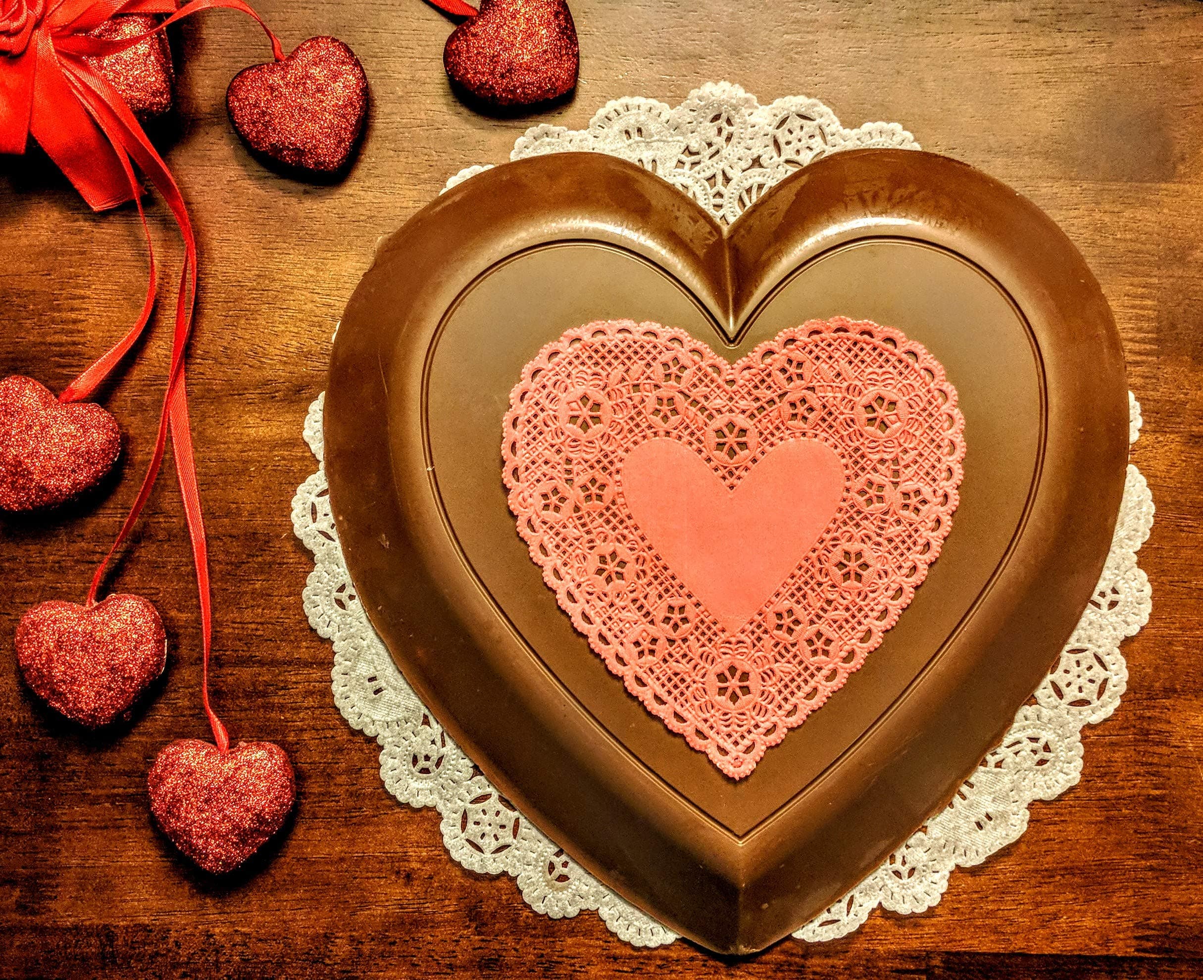 Lang's Chocolates Solid 3lb Milk Chocolate Heart. Measures 12 inches across