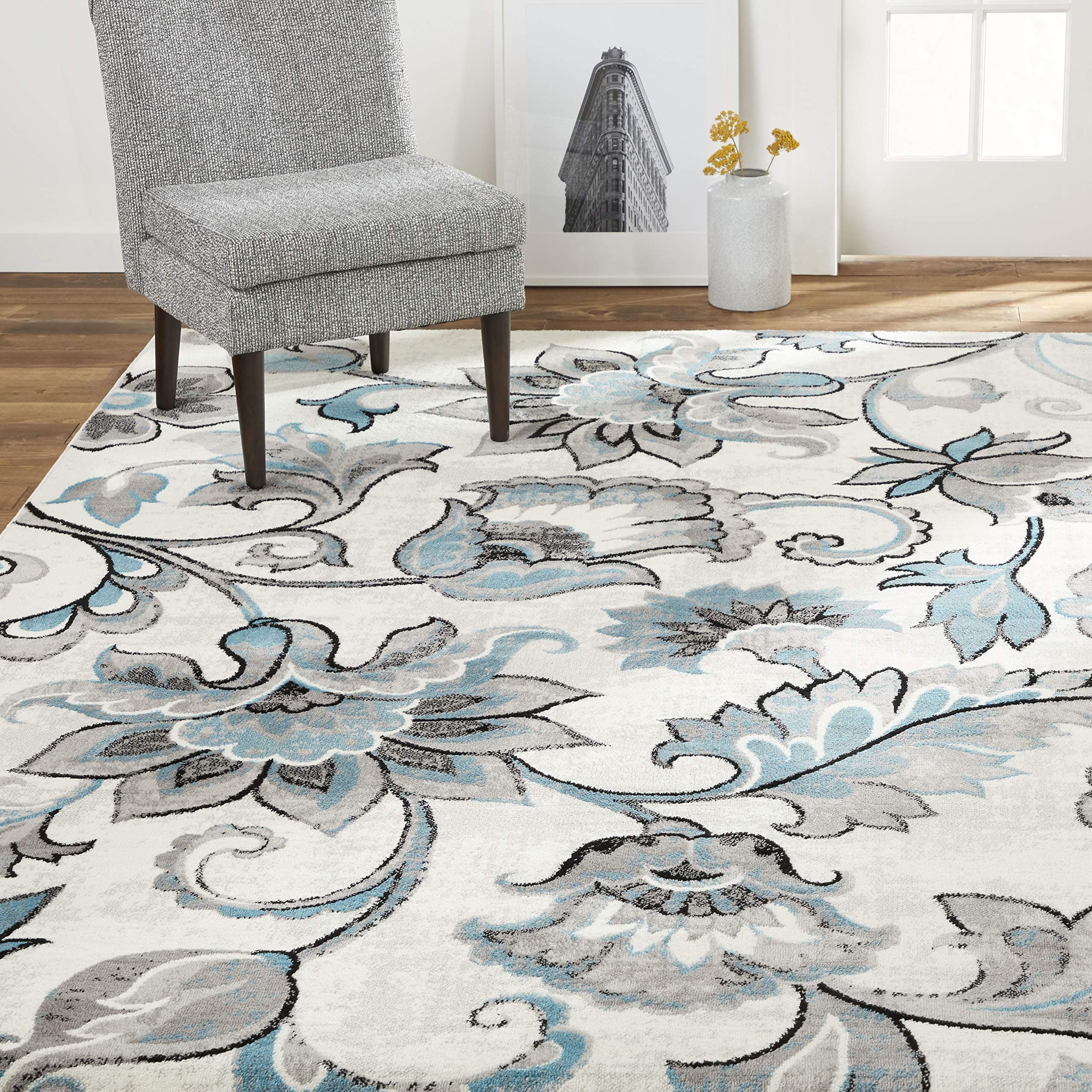 Home DynamixBoho Odesa Area Rug 3'3"x5'2", Ikat Ivory/Blue