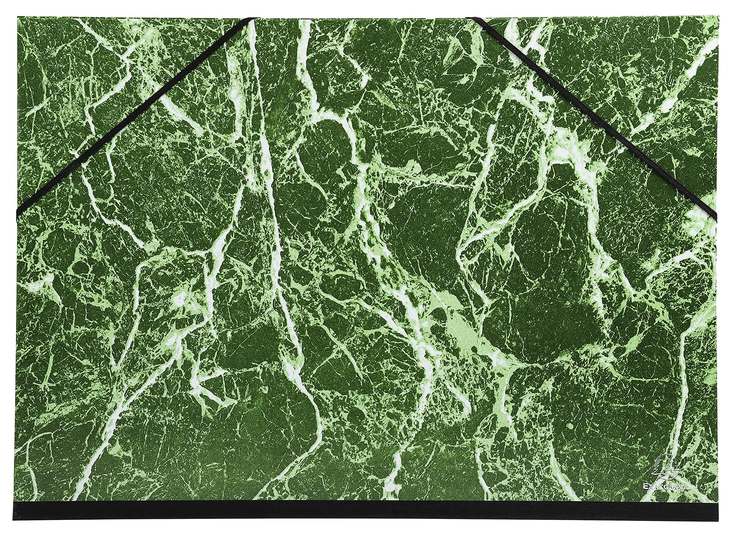 Ref 632E - Portfolio with Ribbon - A3 in Size, Elastic Strap Closure, White Interior - Suitable for Transporting Artwork & Documents - Marbled Green