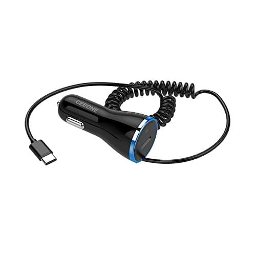 Samsung Galaxy Note 8 USB Type C Car charger, CeeOne Universal USB 12W Car Charger with Built-in 6ft USB C Cable for Samsung Galaxy Note 8, Galaxy S8 / S8 Plus, Google Pixel, Nexus 6P / 5X and More (Black+Blue Edge)