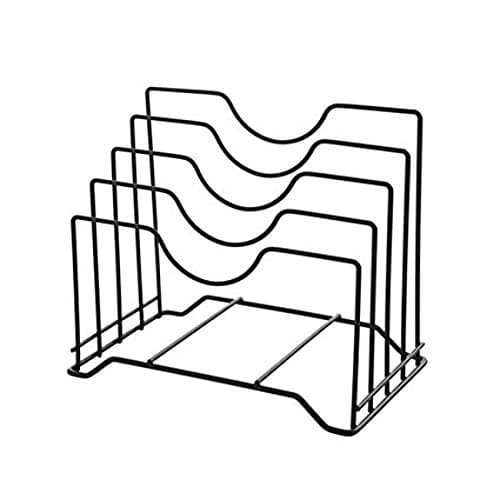 ESOONS 4-Tier Pot Lid Rack Holder Kitchen Storage Racks Organizer Black Metal Cutting Board Organizer Plates Drying Stand for Kitchen