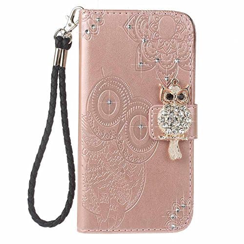 Galaxy A5(2017) Case, COOSTOREEU 3D Bling Glitter Gems Owl and Mandala Embossing Premium PU Leather Kickstand Card Slot Magnetic Closure Flip Wallet Case for Galaxy A5(2017), Rose Gold