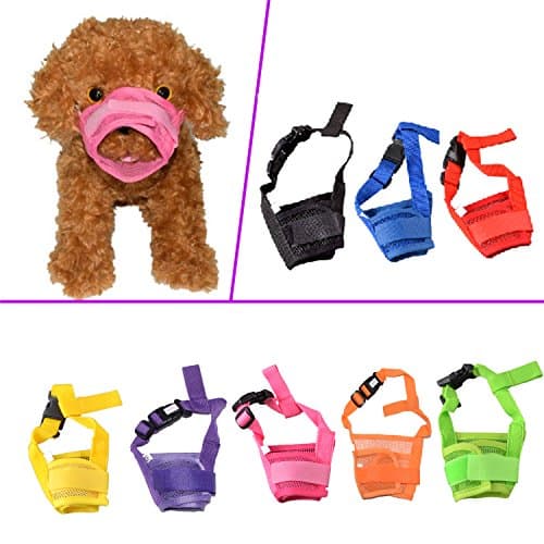 AsiaLONG Dog Muzzle Breathable Nylon Mesh Adjustable Muzzles for Small Medium Large Dogs Barking Bitting Chewing Pet Cat Muzzles Easy to Use
