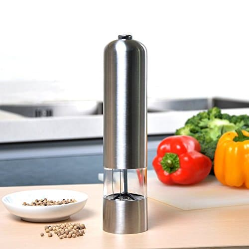 BluFied Pepper Salt Spice Grinder Mill Electric Automatic AUTO Stainless Steel Grinder Shaker Mill with Ceramic Grinding Mechanism for Kitchen Restaurant (Flat Top)