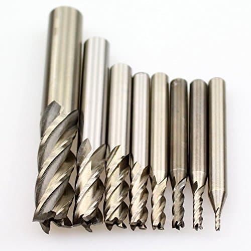 Pingranso 1/16" 1/8" 5/32'' 3/16" 1/4" 5/16" 3/8" 1/2" HSS 4 Flute Straight Shank Square Nose End Mill Cutter, CNC Router Bits (8 Pcs)