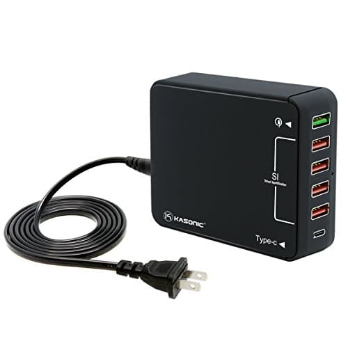 USB Charger, Kasonic Wall Station with Quick Charge 3.0 Port & 4 Smart Identification USB Ports & Type-C Port for Samsung Galaxy S7/S6/Edge, LG G5, iPhone, iPad & More
