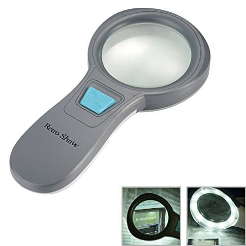Magnifier 10 LED Lights, Retro Shaw 4X Handheld Reading Magnifying Glass Lens with Light Jewelry Loupe Gift for Hobbies and Crafts Gray and White