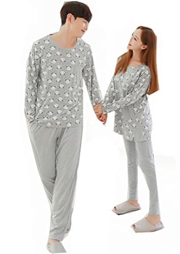 Km Couples Panda Korean Style Splice Leisure Pullover Pajamas Set (Male L)