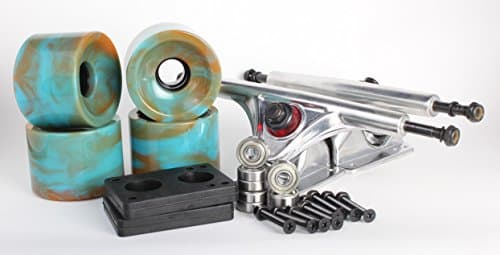 70mm 78a Blue and Orange Longboard Wheels and Silver Reverse Kingpin Truck Combo Set