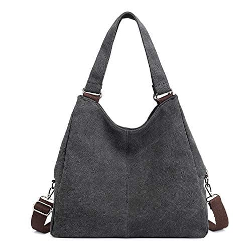 Canvas Hobo Shoulder Tote Bag for Women Multi-function Roomy Handbag Crossbody Bag with Zipper