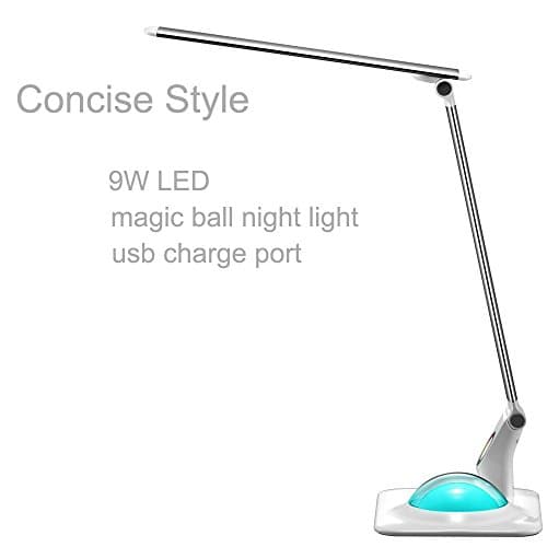 9W LED Desk Lamp,Eye Protection LED Table Light,Touch Dimmable LED Reading Lamp Built With 5V/1A USB Charge Port,256 Colors Night Light, Big Size,Foldable And Small Room Needed,Aluminum Alloy (Silver)