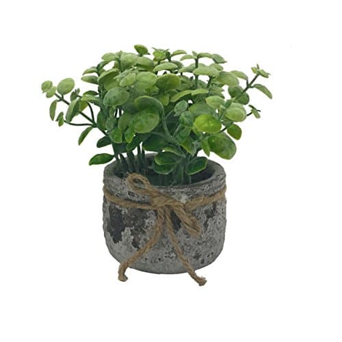 ChosenTech Artificial Fake Plants Includes Stone Ceramic Receptacle Tub, Plastic Plants with Hemp Rope Bow-tie Ceramics Vase for Gift, Arrangements Bridal, Home, Bedroom, Floor, Garden, Office, Wedding, Party & Decor (Thick leaves)
