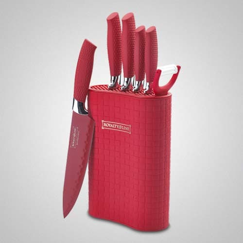 RL-6MSTR 6 Pcs Non-Stick Coating Knife Set with Stand (Red)