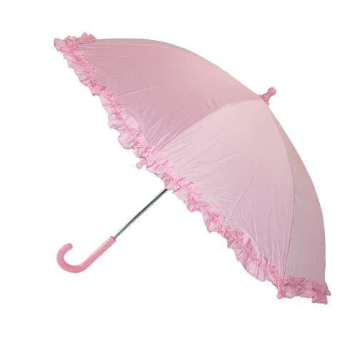iRain Kids Hook Handle Ruffled Umbrella, Light Pink