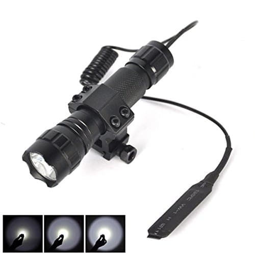 Dazzling Modern White LED 2200LM Flashlight Gun Rail Torch Tactical Light 5 Mode Remote Color Black with Pressure Switch