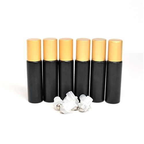 10mL Glass Black Roller Bottles for Essential Oils, leak proof, glass roller bottles with steel roller. Pack of 6.