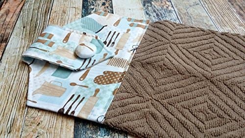 Kitchen Themed FabricTopped Beige Textured Hanging Towel perfect for Kitchen or Bathroom