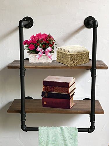 Industrial Retro Wall Mount Iron Pipe Shelf,Bathroom Wall Unit,2 Tier Pipe Shelves and Towel Holder,Floating Shelves,Bathroom Decor,Towel Storage, Towel Rack 25cm Wide