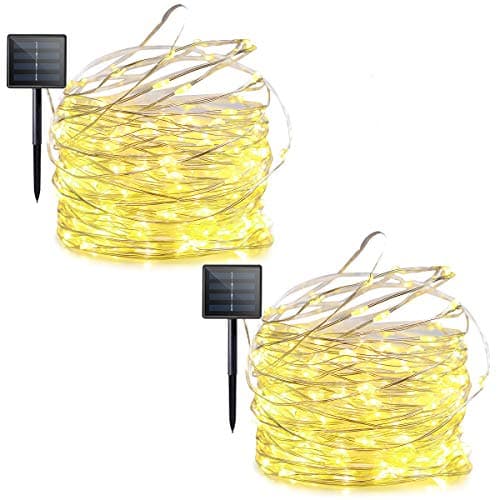 Lalapao 2 Pack Solar Powered LED Christmas String Lights 200 LED Xmas Copper Wire Starry Fairy Lights Waterproof Decorative Lighting with 8 Modes for Outdoor Indoor Tree Bedroom Garden (Warm White)