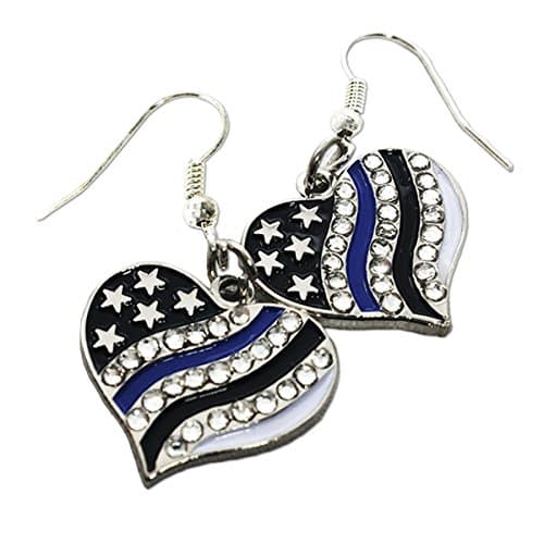 Thin Blue Line Earrings (Thin Blue Line Heart, Rhinestone)