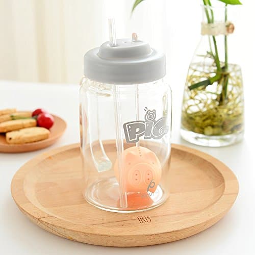 Single Cup Loose Leaf Glass Tea Infuser - Creative Piggy Design with Handle and Lid (Grey)