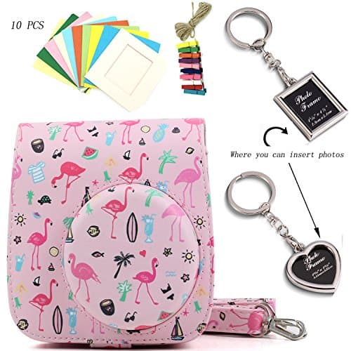 BGOING 4-in-1 Fujifilm Instax Mini 8/8+ 9 Watermelon Pink Camera Case Accessories Bundles (Camera Bag/Wall Decor Hanging Frames/Photo Frame Key Chain)