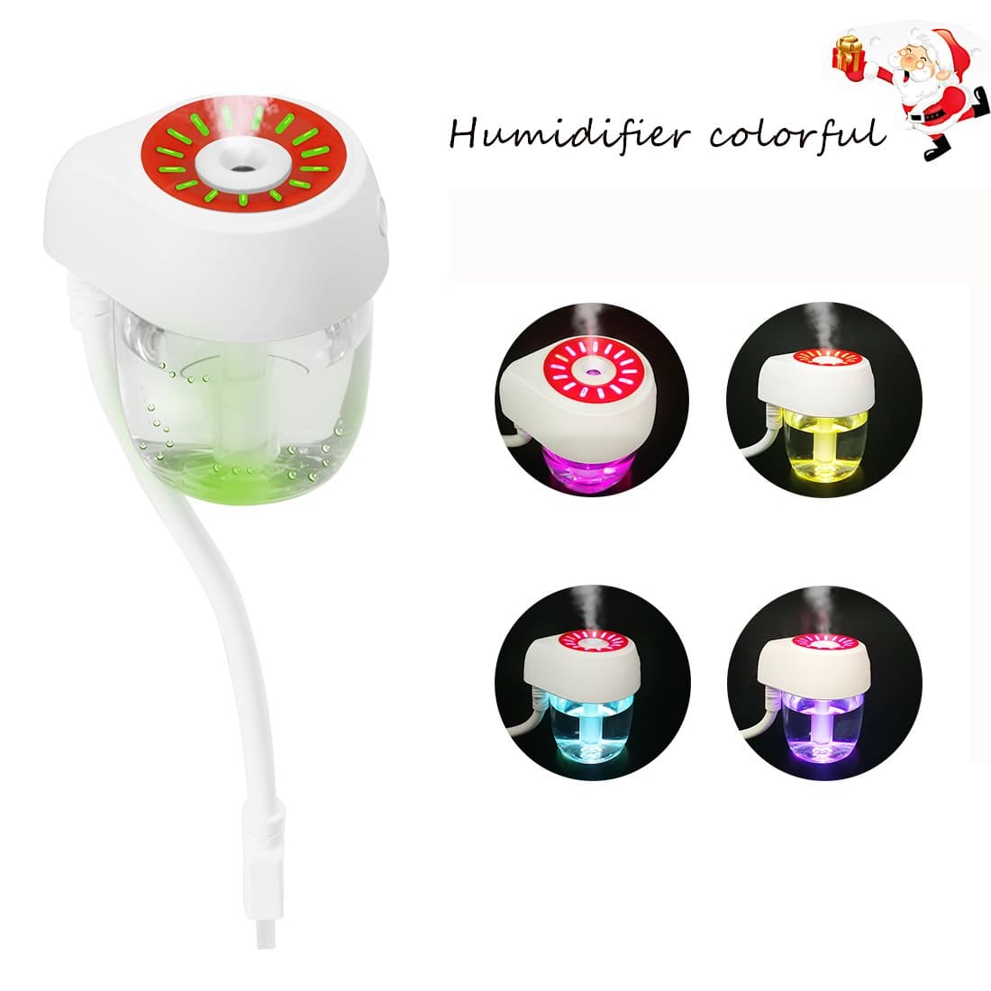 Cool Mist Humidifier Essential Oil Car Diffuser Ultrasonic USB Car Humidifier 85ml Air Refresher 7 Color LED Lights Changing for Home Office Study Yoga Spa Baby Travel Vehicle (Black) (White)