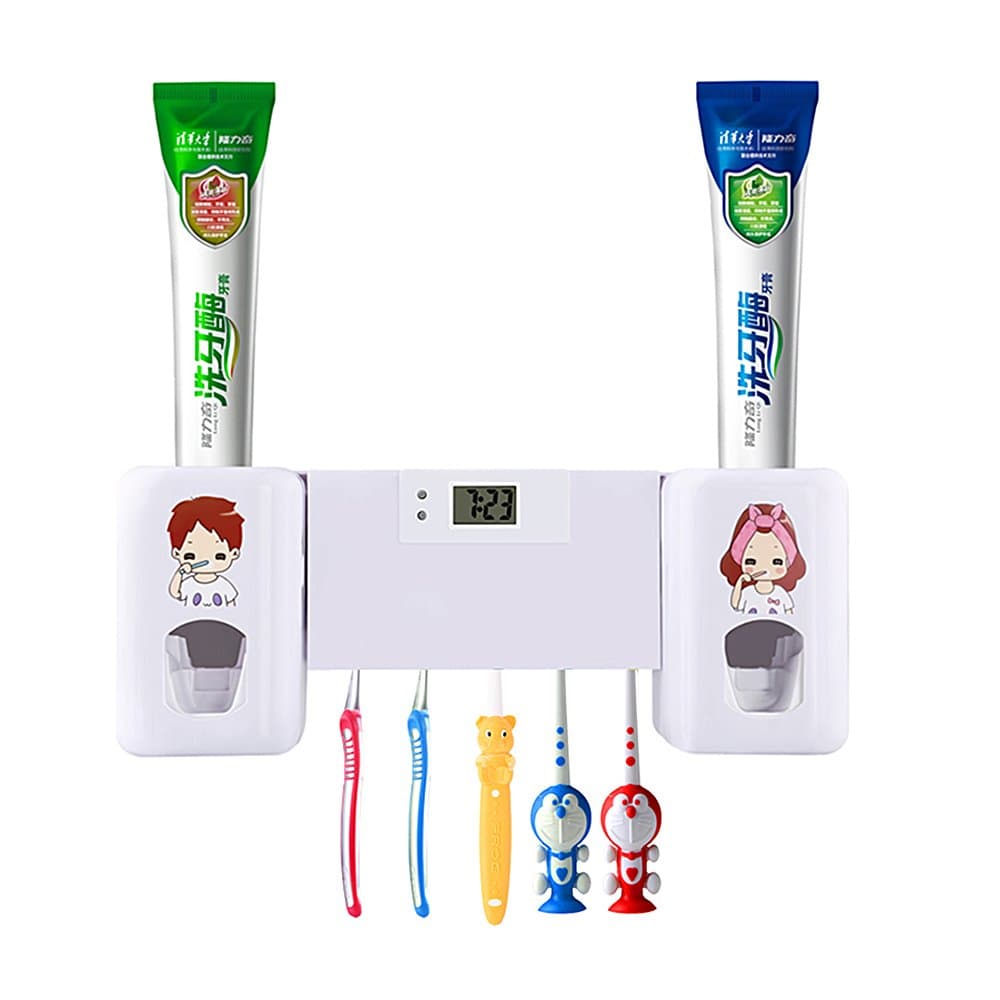 SUNNZO Q5 Automatic Toothpaste Dispenser With 5 Toothbrush Holders,For Both Adult and Children (White)