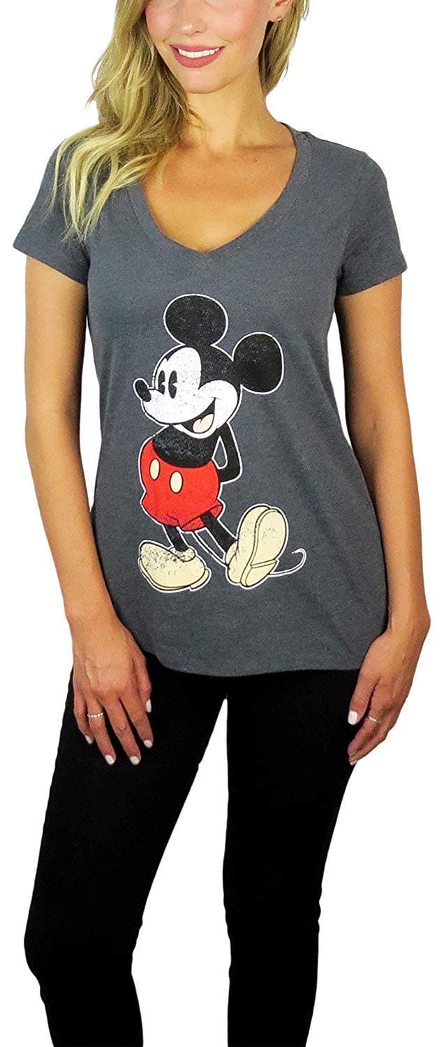 Disney Womens Mickey Mouse Stand V-Neck Tee