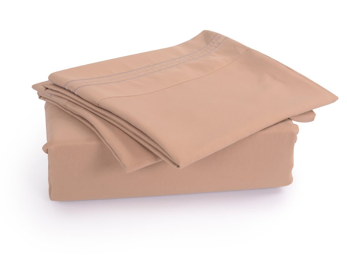 Honeymoon Embroidered Hem 6-Piece Deep Pockets Bedding Sheet Set, Queen, Gold