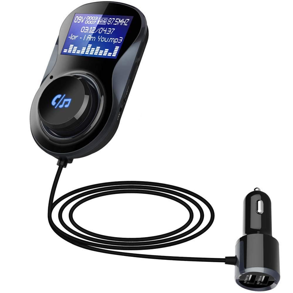 Bluetooth FM Transmitter, GRDE Bluetooth Car Adapter, Wireless in-Car Bluetooth Receiver Hands-Free Car Charger with Dual USB Ports Compatible for Samsung, Supporting TF Card Mp3 Player (Black)