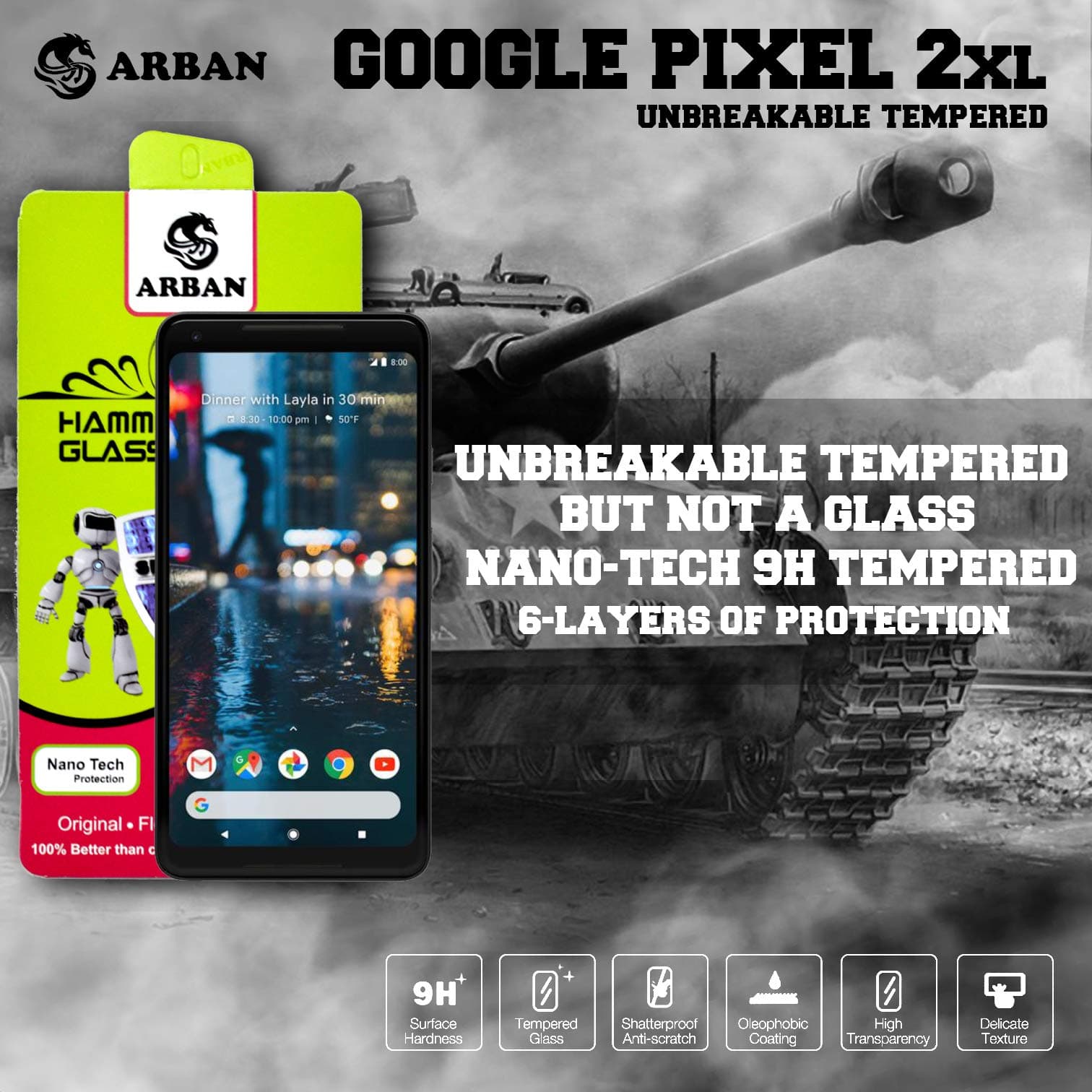 Arban Google Pixel 2 XL Front Unbreakable Tempered Not A Glass, Screen Guard,Trink,Grilla Glass Anti Fingerprint Tempered Guard for Google Pixel 2XL